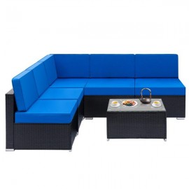 Fully Equipped Weaving Rattan Sofa Set with 2pcs Corner Sofas & 4pcs Single Sofas & 1 pcs Coffee Table Black-Coffee Table