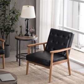 (75 x 69 x 84)cm Retro Modern Wooden Single Chair,Black PU