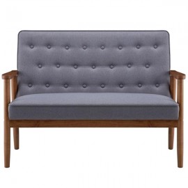 (126 x 75 x 83.5)cm Retro Modern Wood Double Sofa Chair Leisure Chair Light Gray Fabric