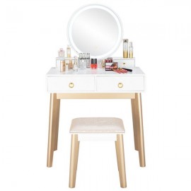 Bedroom Light Luxury Real Wood Dressing Table Simple Makeup Table With Lamp Three Color Adjustable
