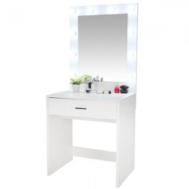 FCH Large-Mirror Single-Drawer Dressing Table With Light Cannon White