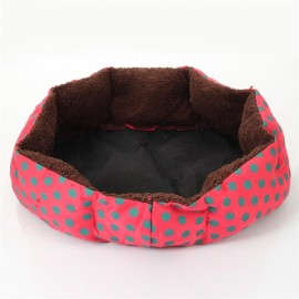 [US-W]Nice-looking Dot Pattern Octagonal Flannelette & Cotton Pet Bed Rose Red L