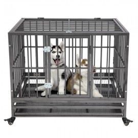 36” Heavy Duty Dog Cage Crate Kennel Metal Pet Playpen Portable with Tray Silver