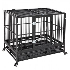 36” Heavy Duty Dog Cage Crate Kennel Metal Pet Playpen Portable with Tray Black