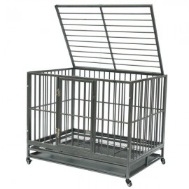 42" Heavy Duty Dog Cage Crate Kennel Metal Pet Playpen Portable with Tray Silver