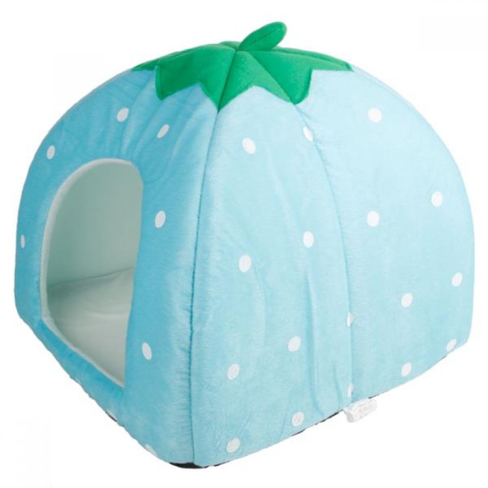 Soft Cotton Cute Strawberry Style Multi-purpose Pets Dog Cat House Nest Yurt Size L Light Blue