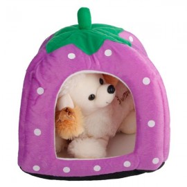 Soft Cotton Cute Strawberry Style Multi-purpose Pets Dog Cat House Nest Yurt Size M Purple