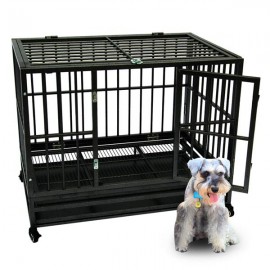 42" Heavy Duty Dog Cage Crate Kennel Metal Pet Playpen Portable with Tray Black