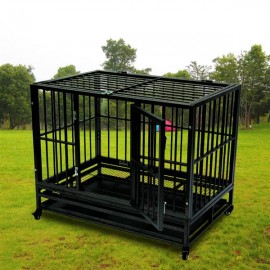 42" Heavy Duty Dog Cage Crate Kennel Metal Pet Playpen Portable with Tray Black