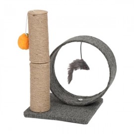 13" Cat Climb Holder Tower Cat Tree Linen Circular Ring with Toys Linen Gray