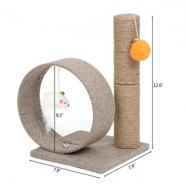 13" Cat Climb Holder Tower Cat Tree Linen Circular Ring with Toys Beige Brown