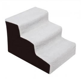 3 Step Black Plush & Velvet Suede Pet Stairs Pet Step Stairs Cat Dog White Brown