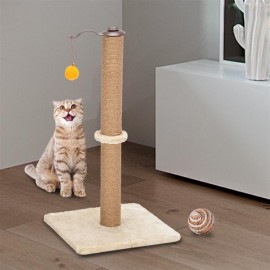 HOBBYZOO 26" 360°Rotatable Cat Climb Holder Tower Cat Tree Cat Scratching Sisal Post Tree Climbing Tower Beige with Two Toys