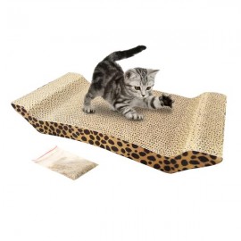 Cute U Shape Corrugated Paper Pet Cat Toy Cat Claw-grinding Plate with Catnip Leopard Print Pattern