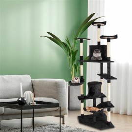80" Solid Cute Sisal Rope Plush Cat Climb Tree Cat Tower Black