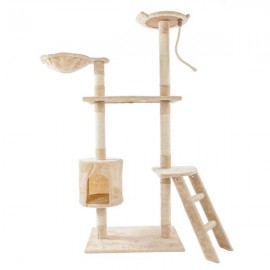 [US-W]60" Solid Cute Sisal Rope Plush Cat Climb Tree Cat Tower Beige